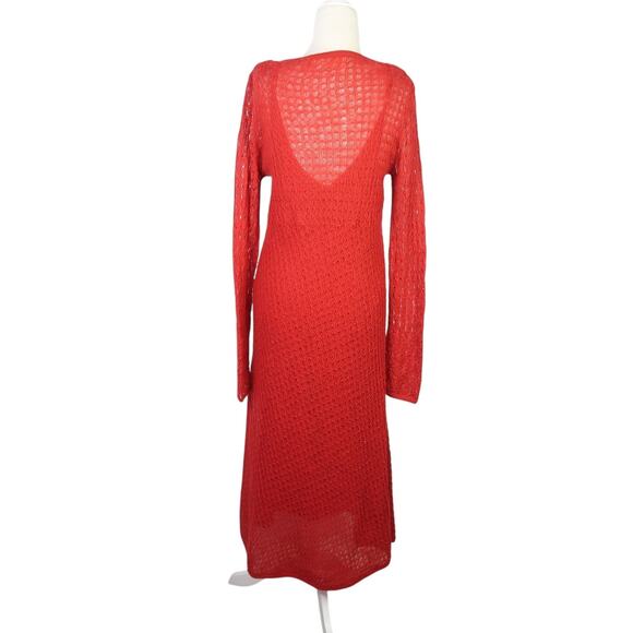 Sparrow by Anthropologie Red Crochet Knit Midi Sweater Dress L - Picture 4 of 6